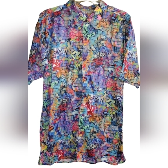 czc‎ graffiti men's polyester short sleeve button up shirt xl - Picture 1 of 7